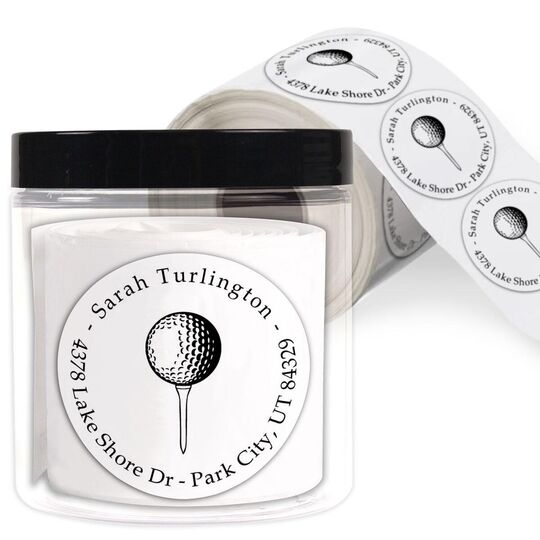 Golf Tee Round Address Labels in a Jar